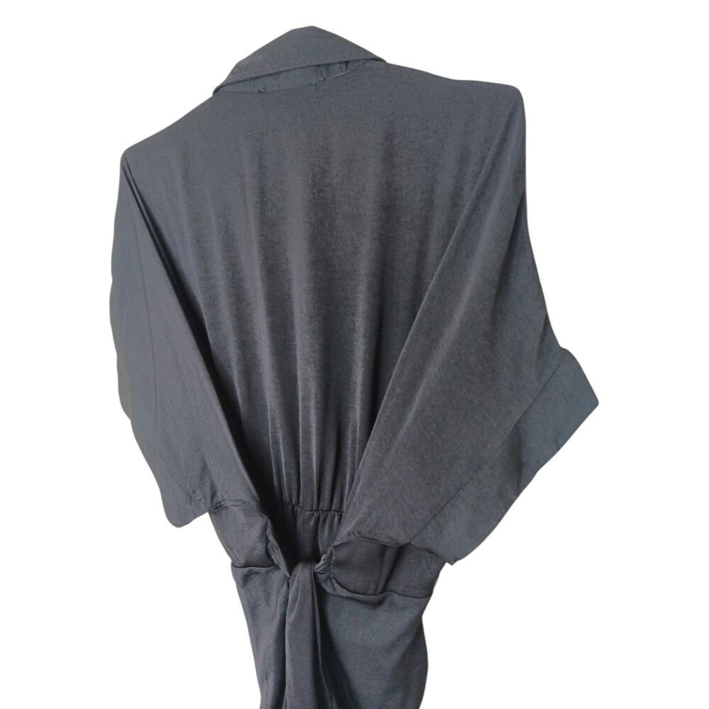 Haute Fox 3X Black Button Front Midi Dress Ruched Draped Hem Collared Plus Size - Picture 8 of 12